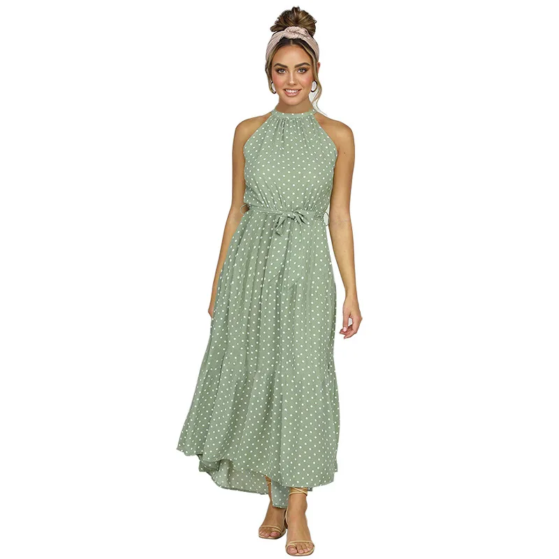 

2021 spring and summer new fashion sexy sleeveless polka dot dress white dress