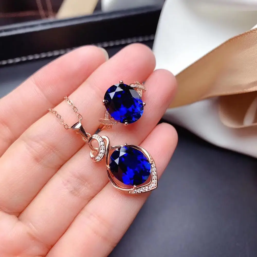 

Best Gift Natural Real Real Natural Sapphire jewelry set Natural Real Sapphire 925 sterling silver 1pc pendant,1pc ring