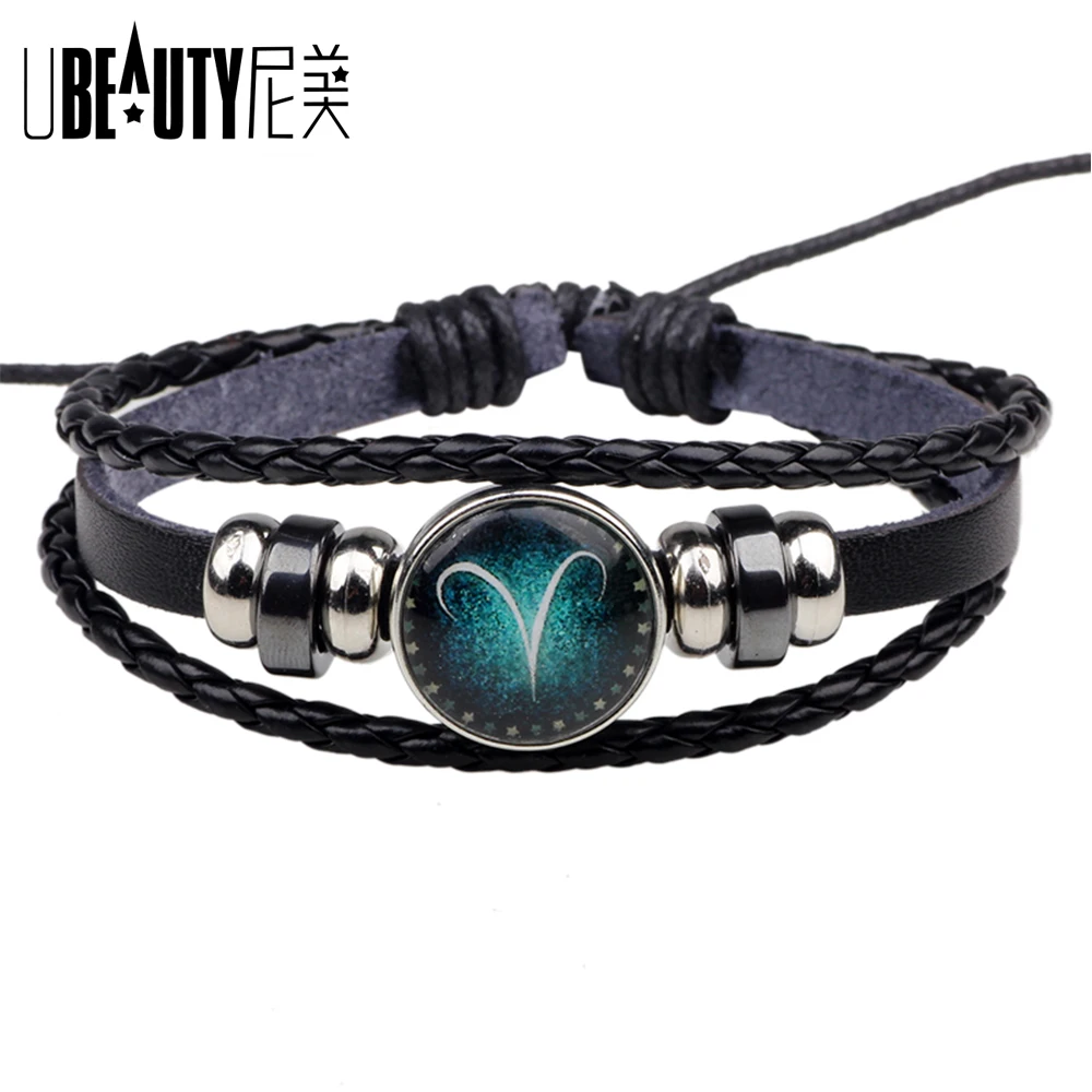 Мужской кожаный браслет с 12 созвездиями зодиака винтажные плетеные браслеты