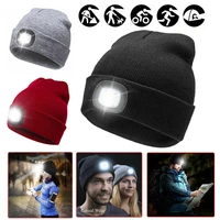 hot sales unisex warm led light battery powered beanie hat cap for outdoor hunting camping woolen yarn cap with flashlight