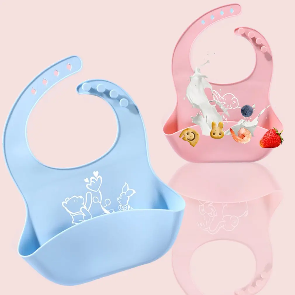 Babero de silicona s&oacute;lida con cesta para alimentaci&oacute;n de beb&eacute;, delantal para alimentaci&oacute;n de ni&ntilde;o, babero a la moda ajustable, con dobladillo en forma de cuenco para los restos-3