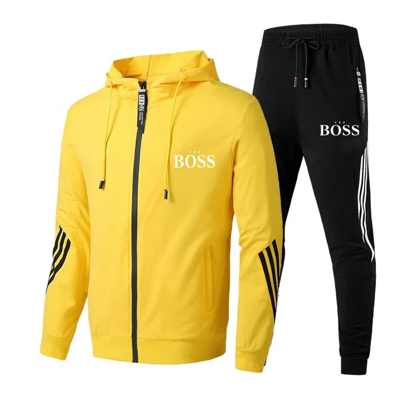 

Yes boss track and field suit men's sportswear fashion men's hip hop suit cardigan zipper Hooded Sweatshirt coat + pants suit