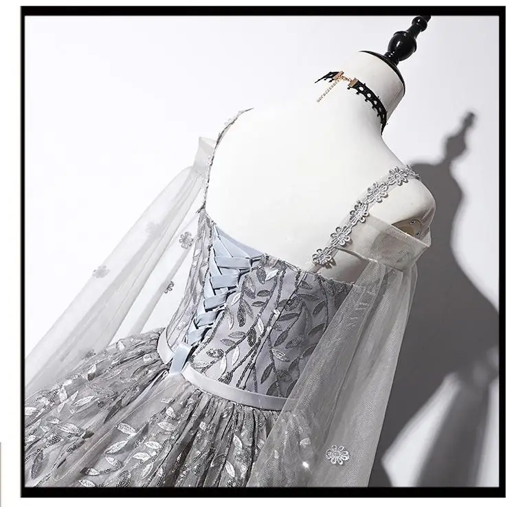 Элегантные серые платья с аппликацией для Quinceanera из тюля длинным рукавом