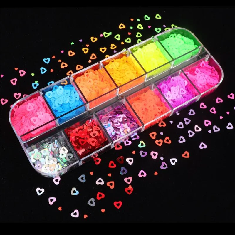 

12 Grids Nail Glitter Sequins Acrylic Fluorescent Butterfly Nails Art Sticker Decoration Foil Paper Jewelry Making Mold Fillings