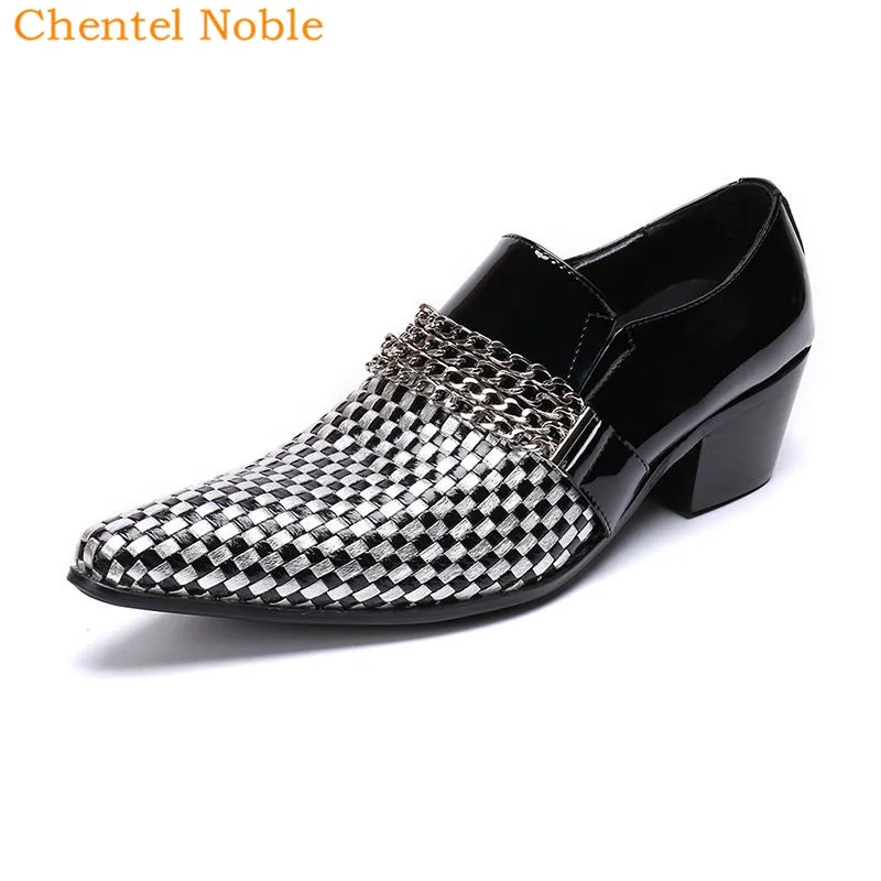 Chentel Noble Manual Gentleman Black And White Plaid Fashion Mens Dress Shoes Genuine Leather Flats Big Size | Обувь