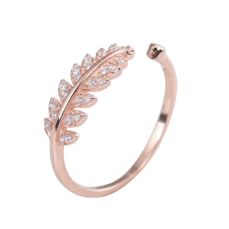

925 sterling silver trend feather zircon ring female Korean personality simple temperament ring Christmas gift for women