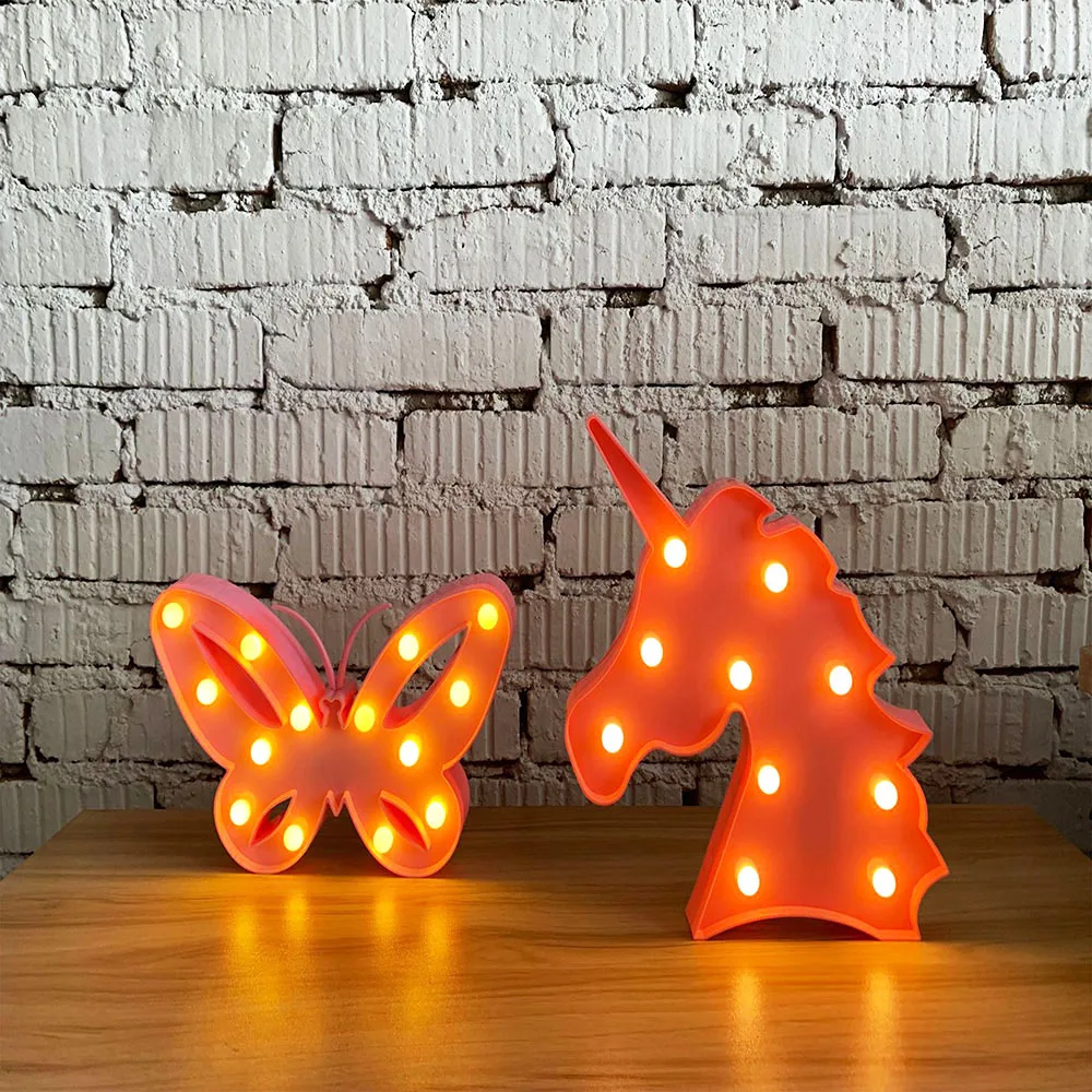 Креативный светодиодный ночсветильник в виде бабочки и единорога мультяшный 3D