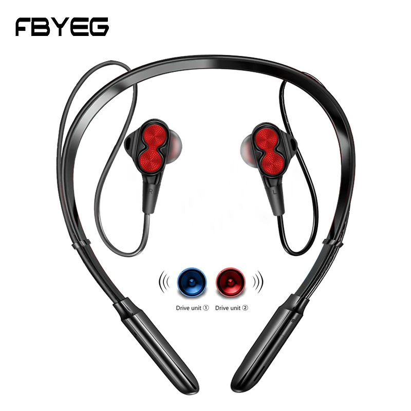 FBYEG Беспроводные наушники с Bluetooth шеей двойным приводом басами спортивные