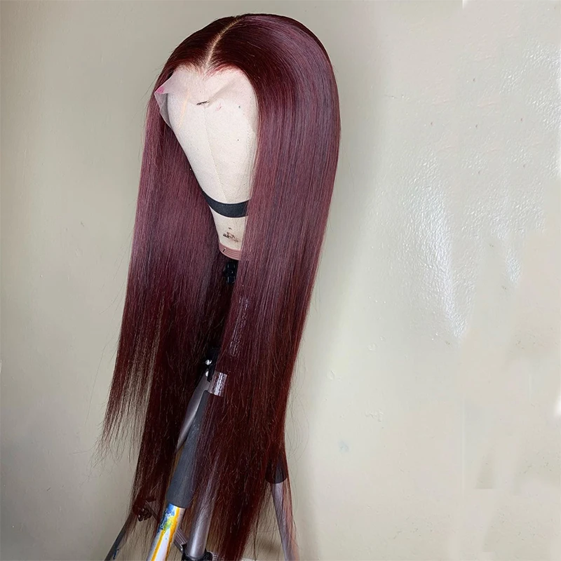 Парики из натуральных человеческих волос темно бордового цвета прямые плотность