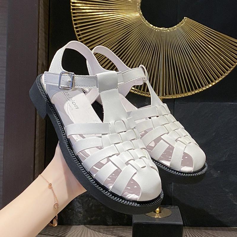 

2021 New Gladiator Sandals Women's Low Heel Baotou Rome Flat Comfortable Thick Bottom Commuter Fashion Casual Hot Sale