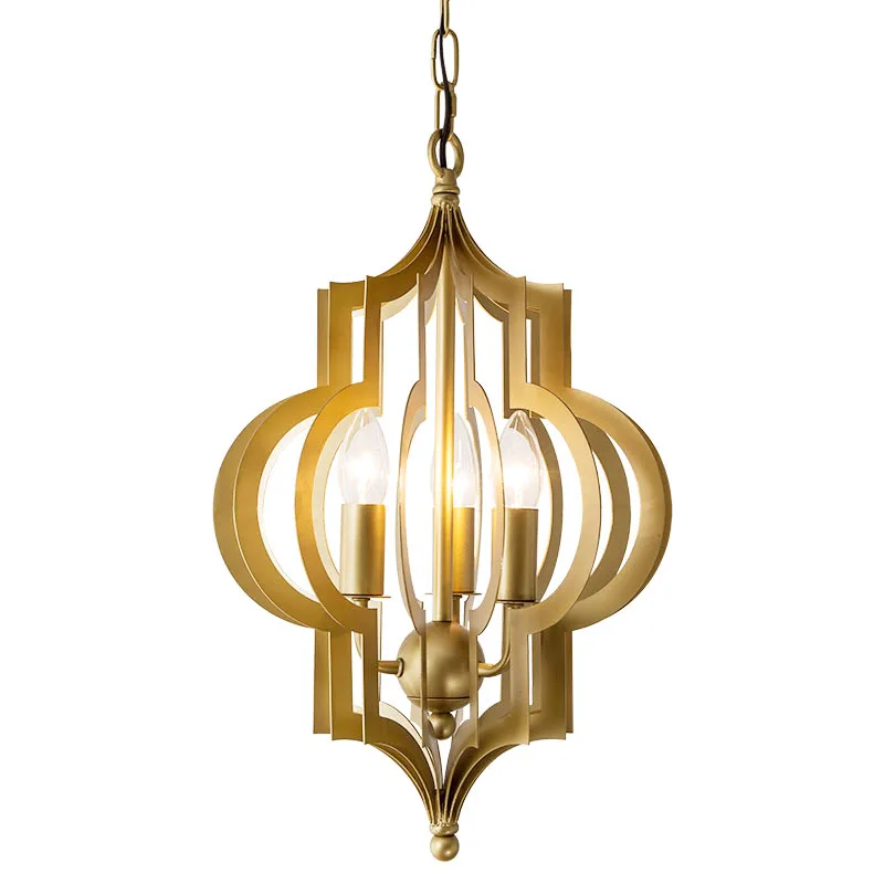 

American chandelier copper gold retro wrought iron lamp hollow bedroom dining room lamp corridor aisle entrance door chandelier