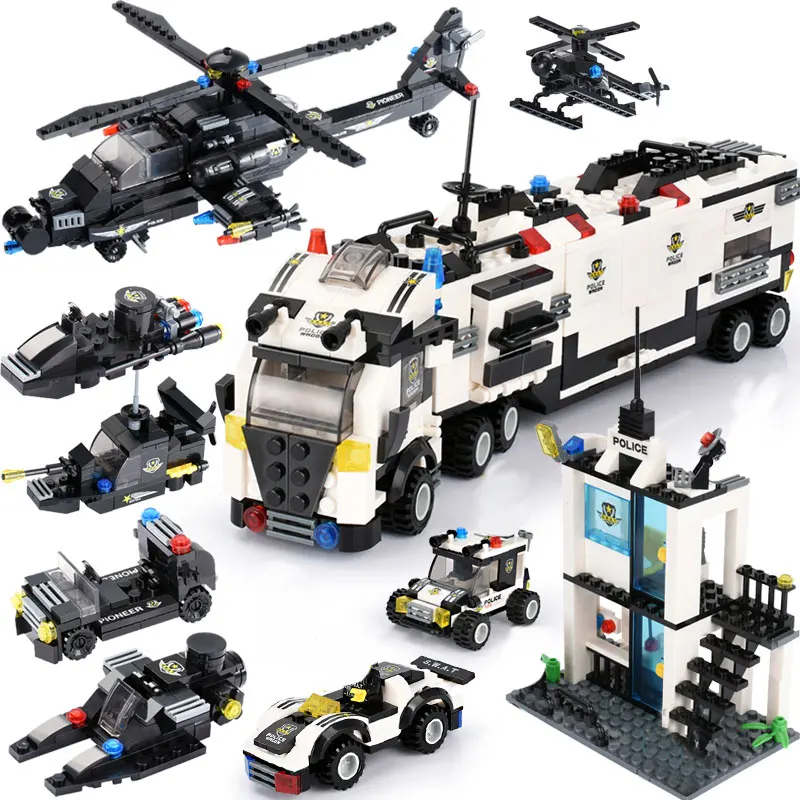 City Police Station Blocks Sets DIY Police Truck Helicopter Building Blocks Compatible Brand Blocks Assemble Vehicle Bricks Toys assemble ph35005 1 35 russia 279 engineering nuclear tank blocks kits
