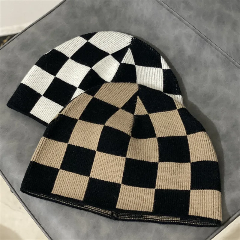 

Winter Hats for Woman Plaid Beanies Knitted Fluorescent Hat Girls Autumn Female Beanie Caps Warmer Bonnet Ladies Casual Cap