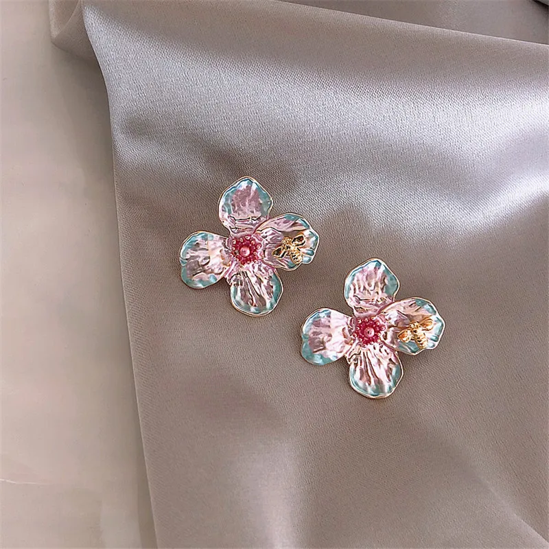 Корейские Металлические серьги гвоздики в виде цветка для женщин и девушек