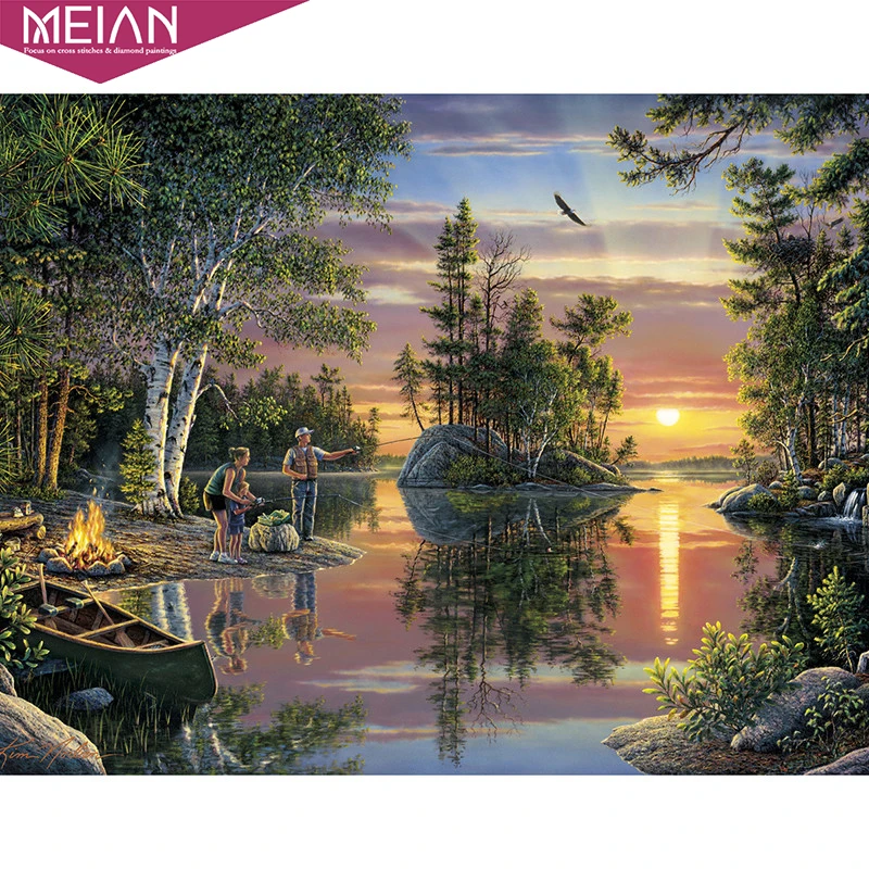 2020 MEIAN lakeside 5D алмазная живопись своими руками вышивка крестиком Круглая Мозаика