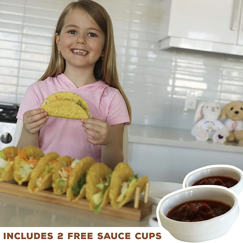 First Grade Bamboo Taco Tray and Appetizer Stand Up Holds 8 Soft or Hard Shell Tacos Also for Tortillas Burritos | Дом и сад