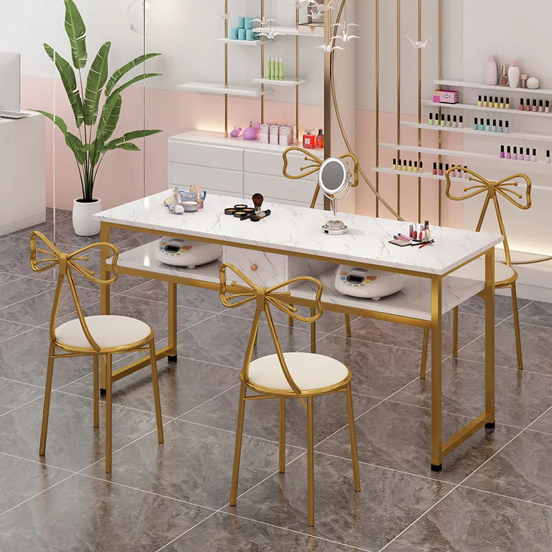 

Net celebrity manicure table and chair set single double beauty table marble pattern new nail table special price economy