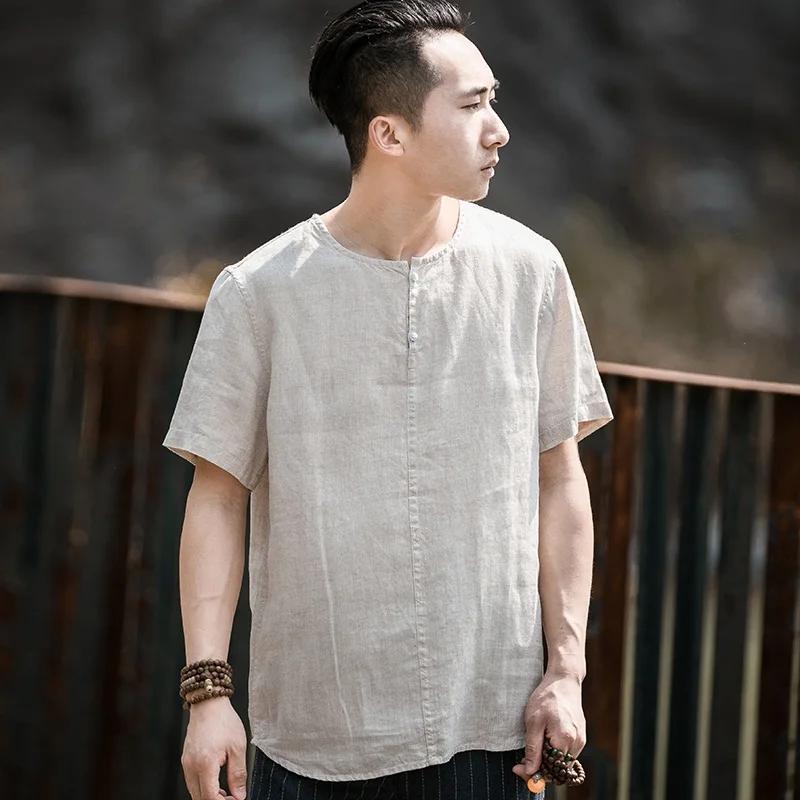 Футболка мужская льняная с коротким рукавом в китайском стиле |