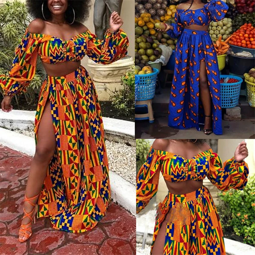 Модные африканские платья для женщин Dahsiki с принтом летние женские юбки разрезом