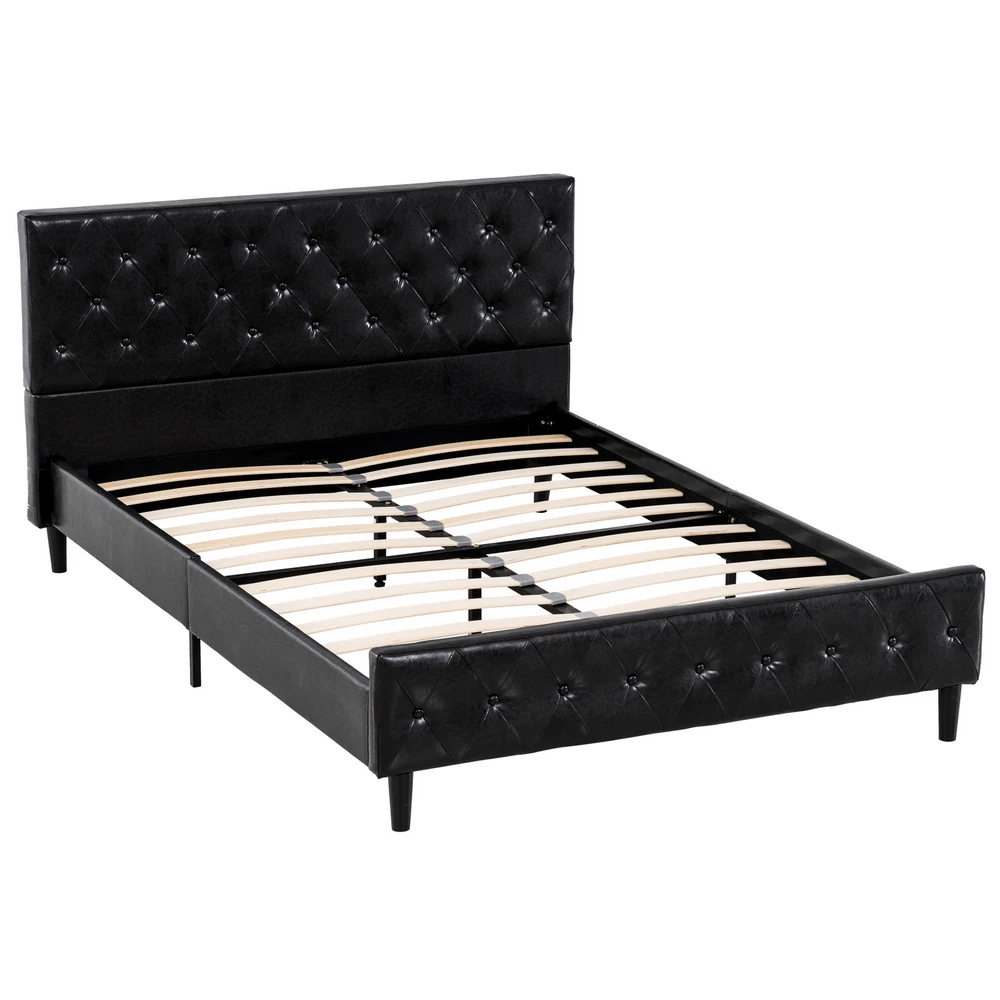 Modern Style Button Decoration Pu Iron Bed Black Full/twin 2 Sizes Rugged Metal Structure Easy Assemble[us-stock]