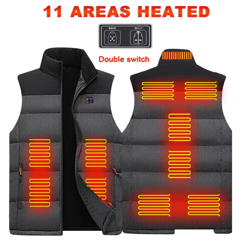 

Модная мужская куртка с подогревом, 11 шт., модная мужская куртка с умным USB электрическим подогревом, теплая одежда, зимняя уличная жилетка с ...