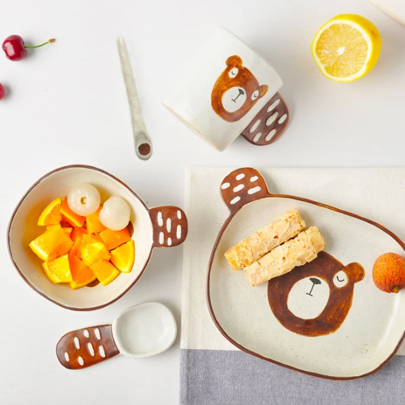 Мультяшный Набор тарелок для ужина керамическая кухонная тарелка завтрака набор