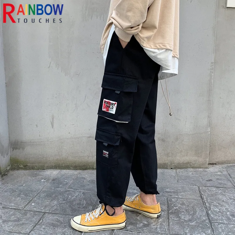 

Rainbowtouches New Sports Loose Straight Trousers Men Hip-Pop Fashionable Joker Casual Tie Feet Wide Legs Multiple Pockets Pants