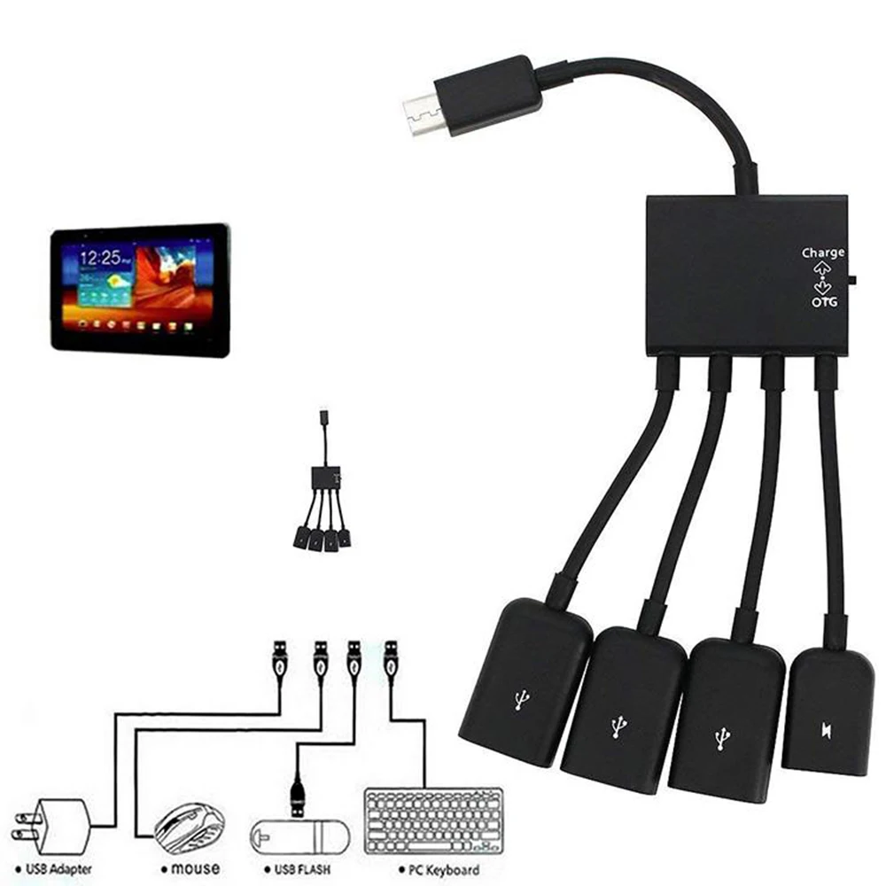 Micro USB на 3 порта USB 2,0 с 1 портом зарядки Micro usb-хаб OTG адаптер Черный