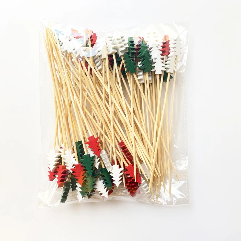 100Pcs Christmas Bamboo Red Green White Fruits Picks Skewers for Fruit Sandwiches Cocktails Sticks Home Party Decorations | Дом и сад