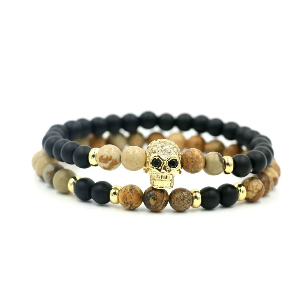 2 шт./компл. 6 мм БИСЕРНЫЕ НИТИ Браслеты Скелет Череп браслет ювелирные изделия для