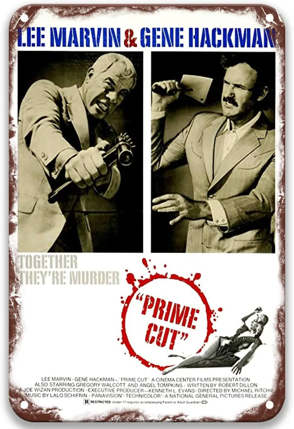 

Prime Cut (1972),Vintage Movies Metal Tin Signs Poster Plate Painted for Art Bar Bedroom Decor Home Wall 8x12 Inches