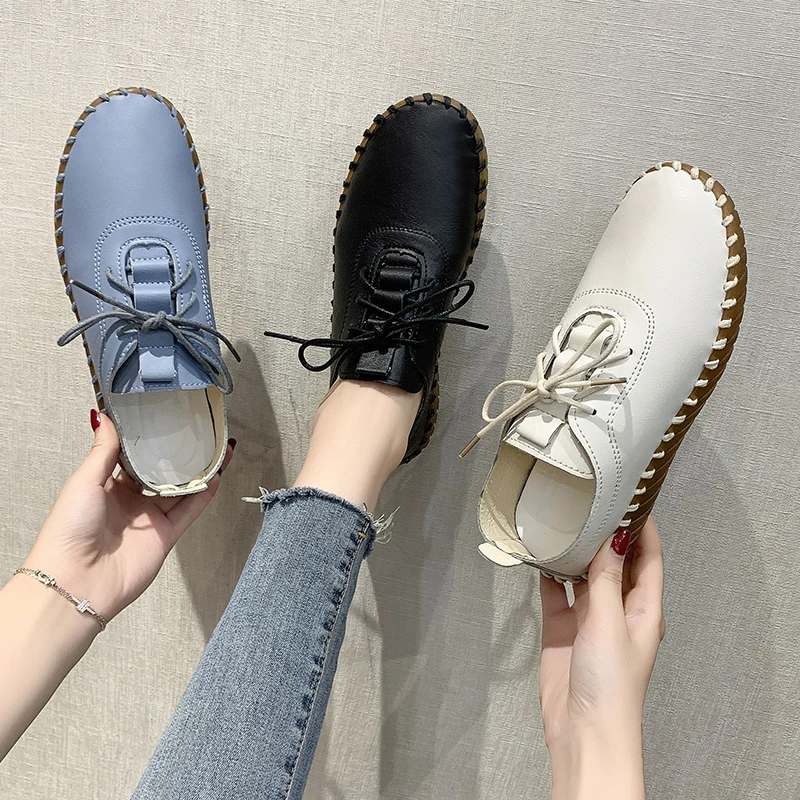 

Туфли женские однотонные на шнуровке, Повседневные Дышащие, на низком каблуке