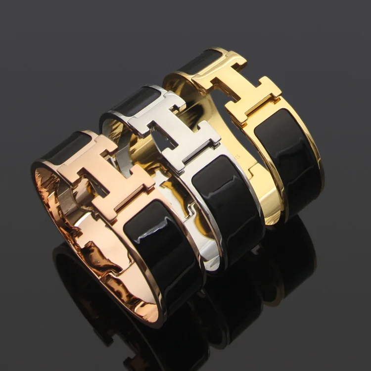 

Luxury brand bangle 18mm high quality fine jewelry titanium color enamel cuff jewelry exquisite bracelet wristband wristlet