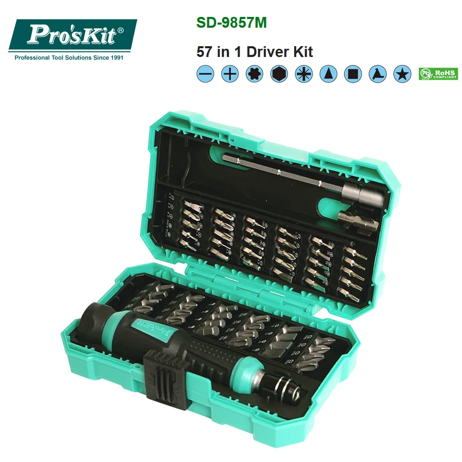 

Набор отверток Pro'sKit 57 в 1, стандартная Прецизионная отвертка с удлинителем, адаптер для бит электрической отвертки