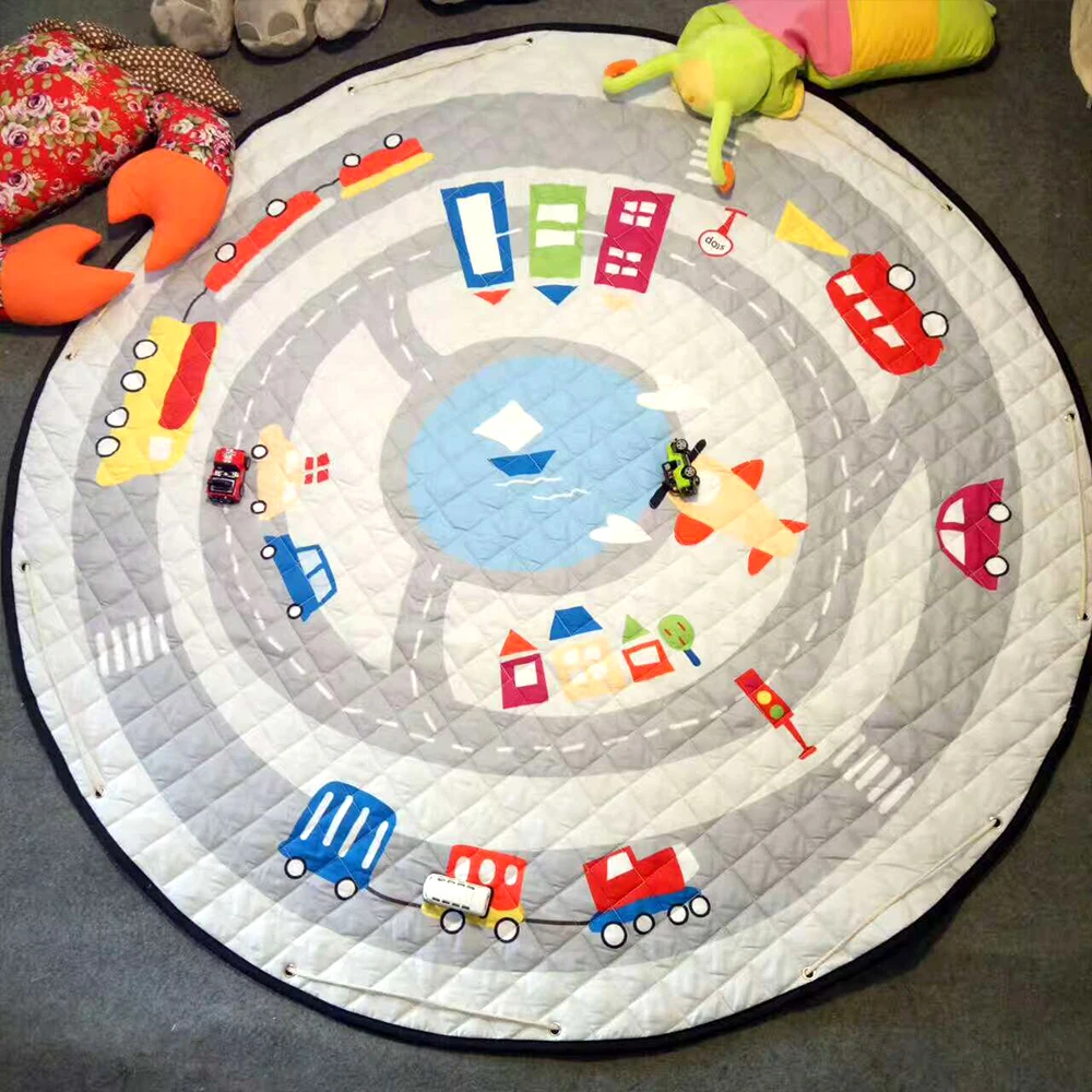 

Animal Printed Round Kids Rug Toys Children's Carpet Baby Play Mat Cotton Developing Mat Rug Puzzle Play Mat Storage Bag Toys