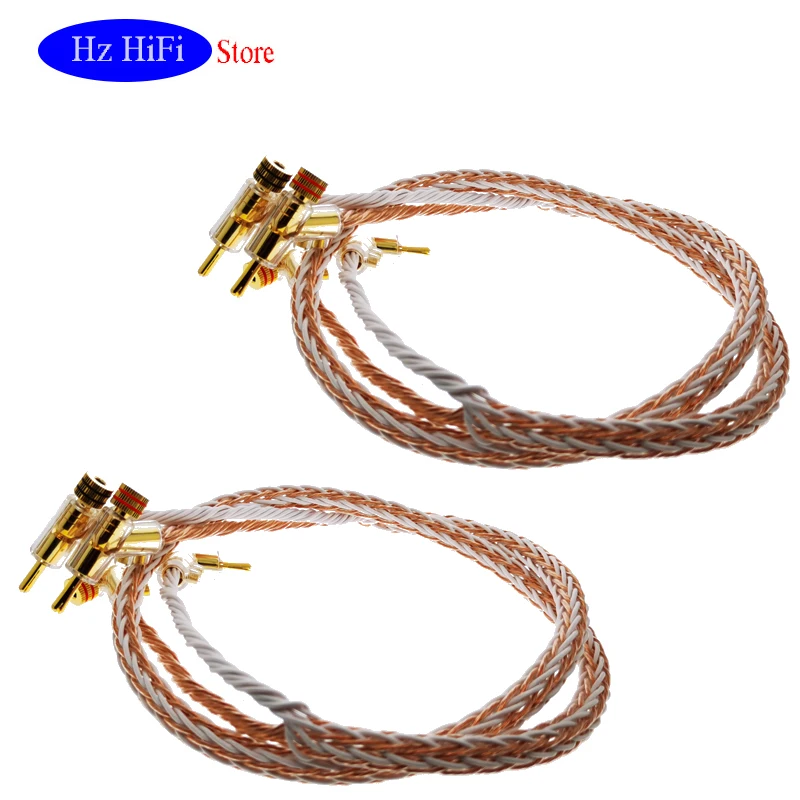 

1pair DIY Audio 8TC OCC high-end HIFI Gun-Shaped Gilded 24K R-shaped Y-shaped Dhovel Banana Plug 16-core speaker cable