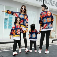 2021 autumn family matching outfit adult kids long sleeve sweatershirt father mother girl boy stitch print sweater family look