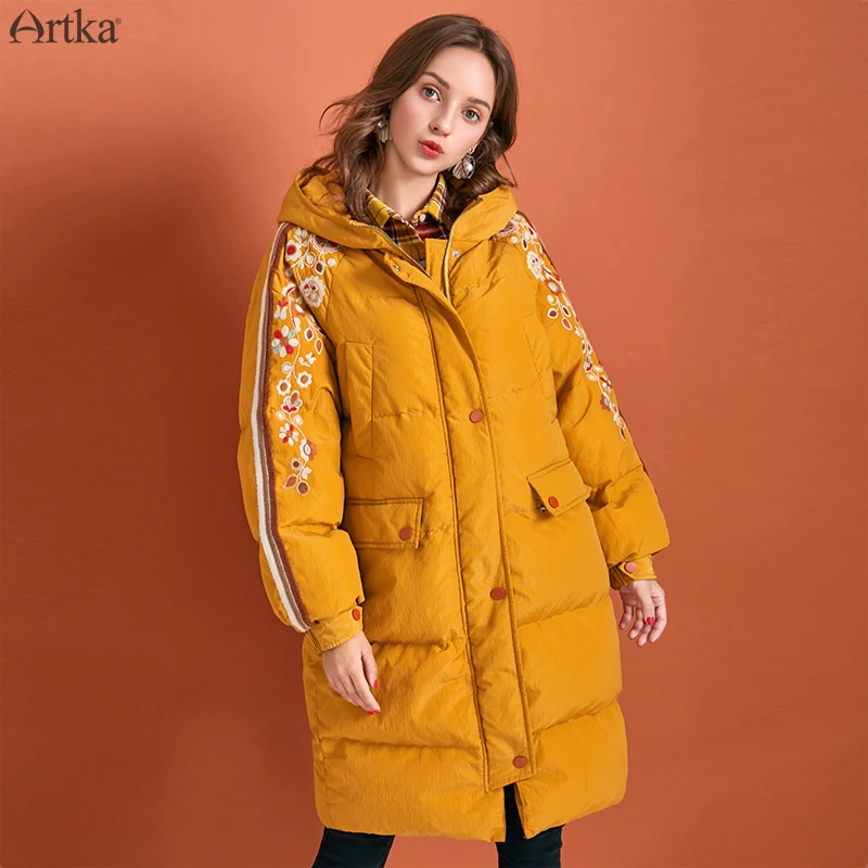 ARTKA 2019 зимнее Новое Женское пуховое пальто 90% белый утиный пух очень теплая