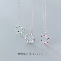 modian 925 sterling silver round geometric snowflake crystal pendant neckalce for women 3 color chain neckalce jewelry bijoux