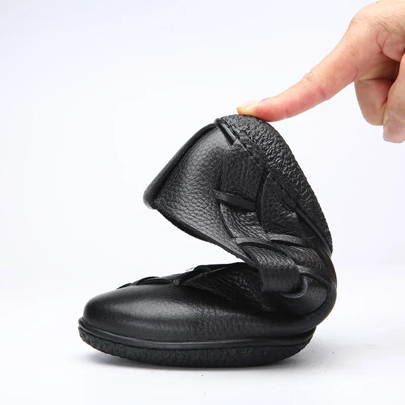 

2018 VALLU Handmade Shoes Women Flats Genuine Leather Round Toes Slip On Woman Loafers Plus Size 42