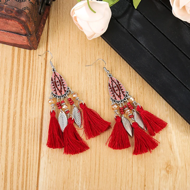 Богемные этнические висячие серьги с блестками и кисточками для женщин модные