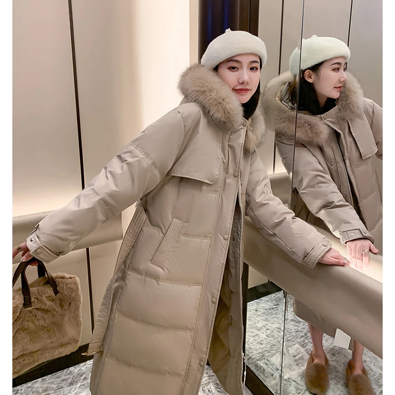 

Women Hooded Down Parka Ladies New Warm Winter Jacket Women Long Winter Coat Loose Big Fur Collar Jacket Coat