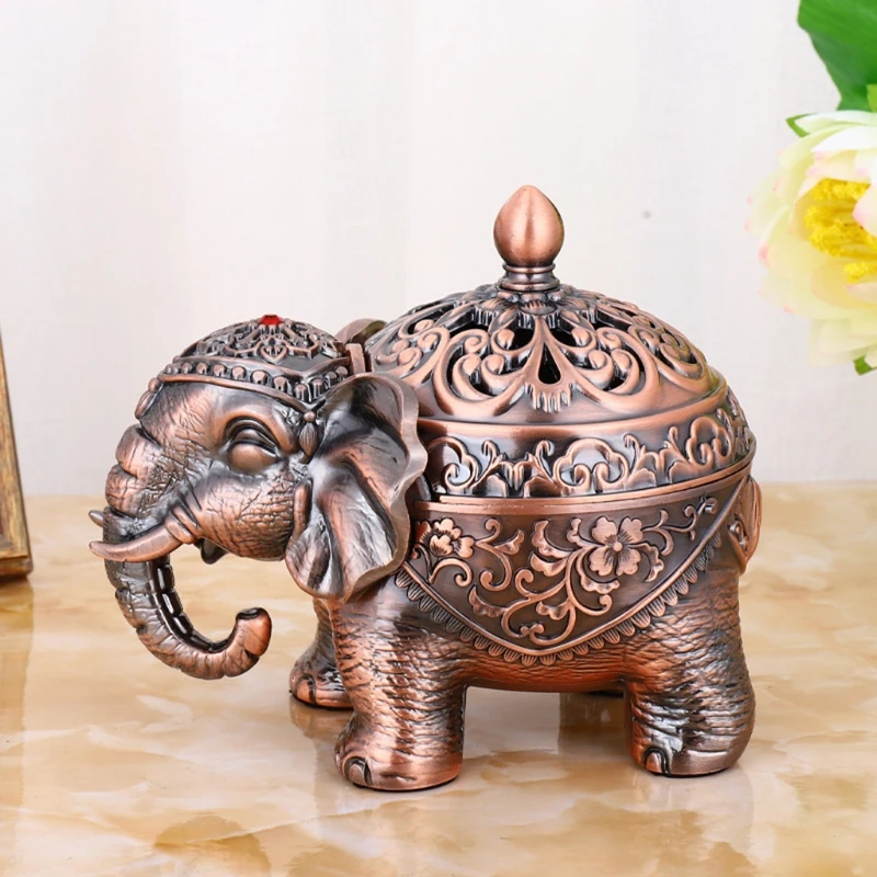 

Elephant Incense Burner Catcher with Lid for Indoor Home Office Decoration