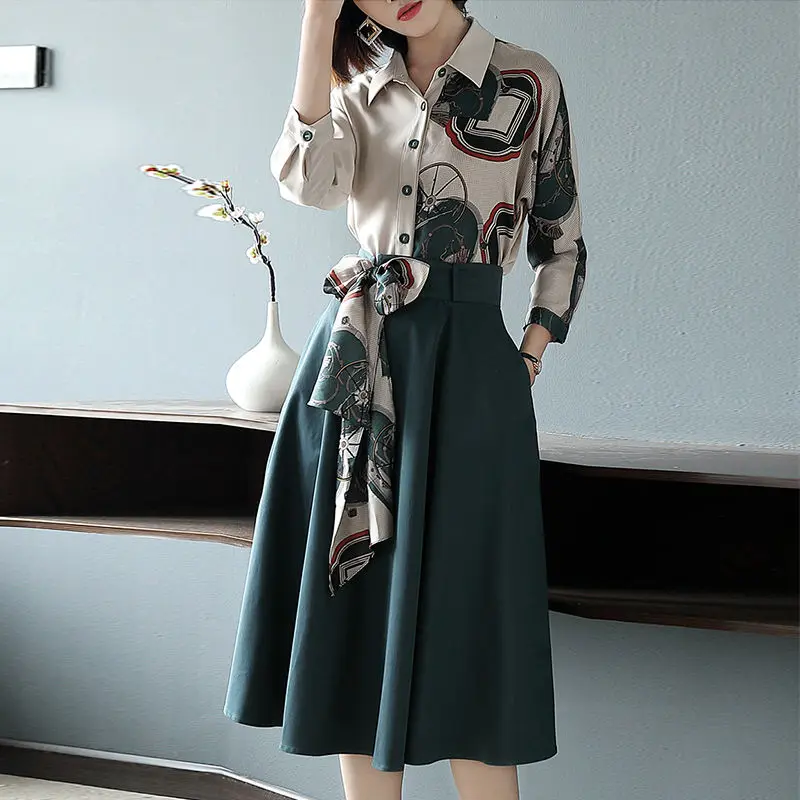 

summer women sets two pieces women shirts and women skirts Asian Style dress young ladies clothings office lady dress