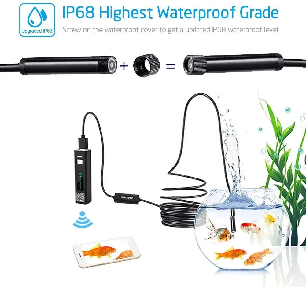 wireless snake camera 1200p 3 9mm wifi inspection camera hd endoscope with 6 led rigid cable borescope for iphone huawei ipad pc free global shipping