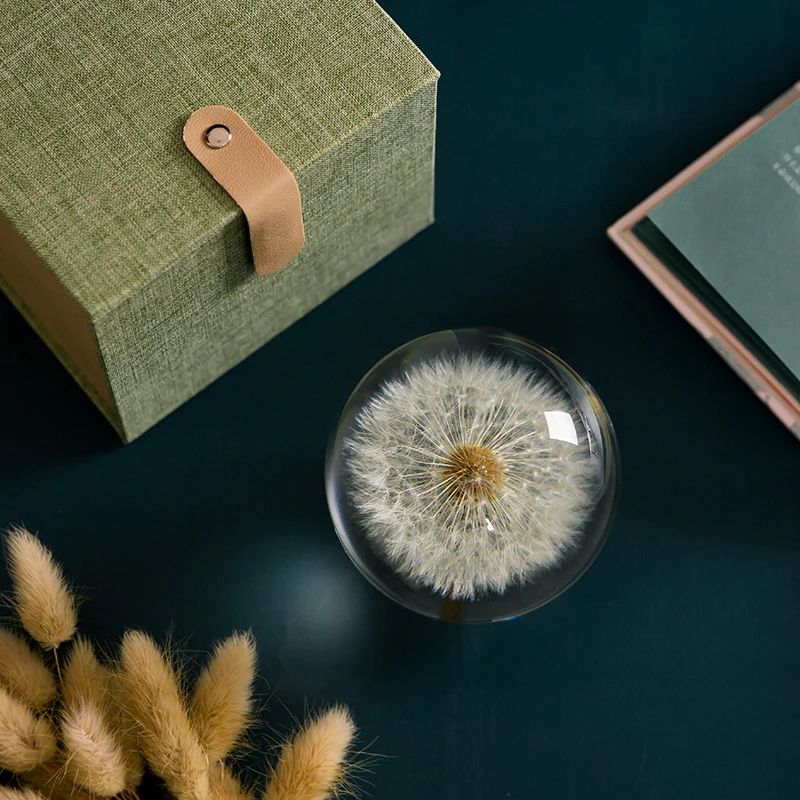 Настоящее Одуванчик Хрустальное стекло смола объектив шар 80 мм натуральные