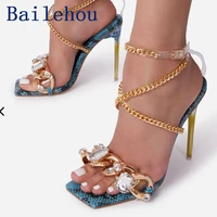 women sandals 2021 fashion metal chain diamond design high heels sexy women pumps shoe summer shoes for women shoes high heeled
