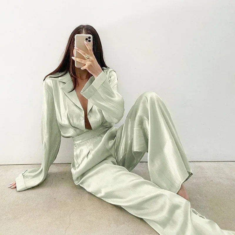 

Satin Suit for Women Autumn Spring Two Peice Set for Women Club Outfits for Women Luxury Women Wear