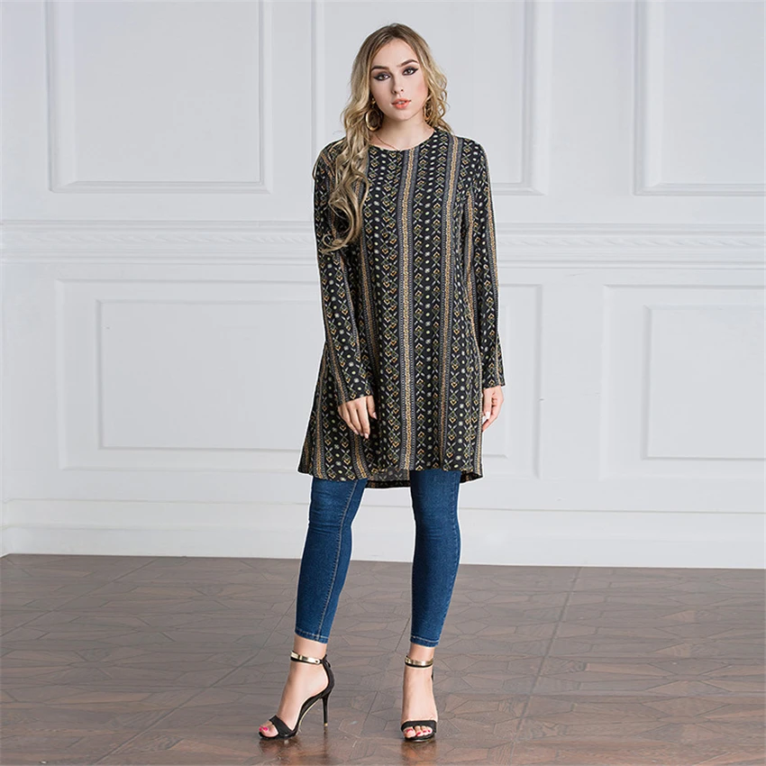 Abaya Дубай мусульманская мода одежда с принтом в полоску длинным рукавом арабское