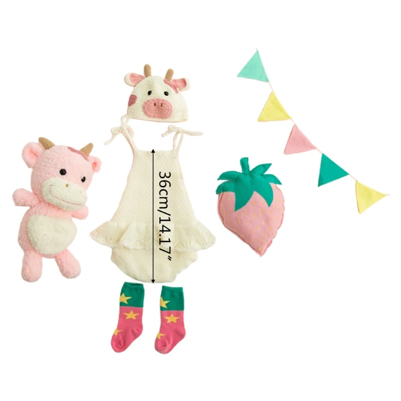 

50LE 3/6 Pcs Baby Cotton Hat Romper Socks Set Newborn Photography Props Outfits Infants Photo Shooting Clothing